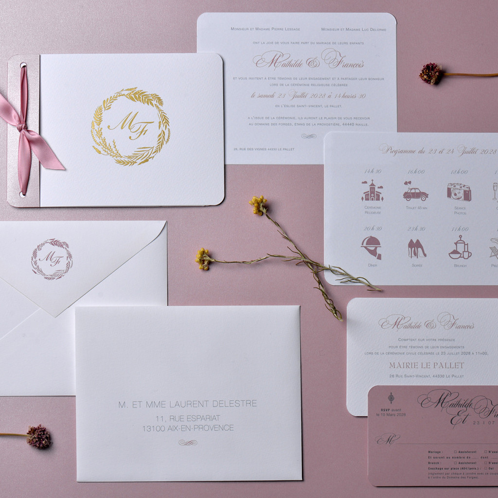 Carnet de mariage rose poudré