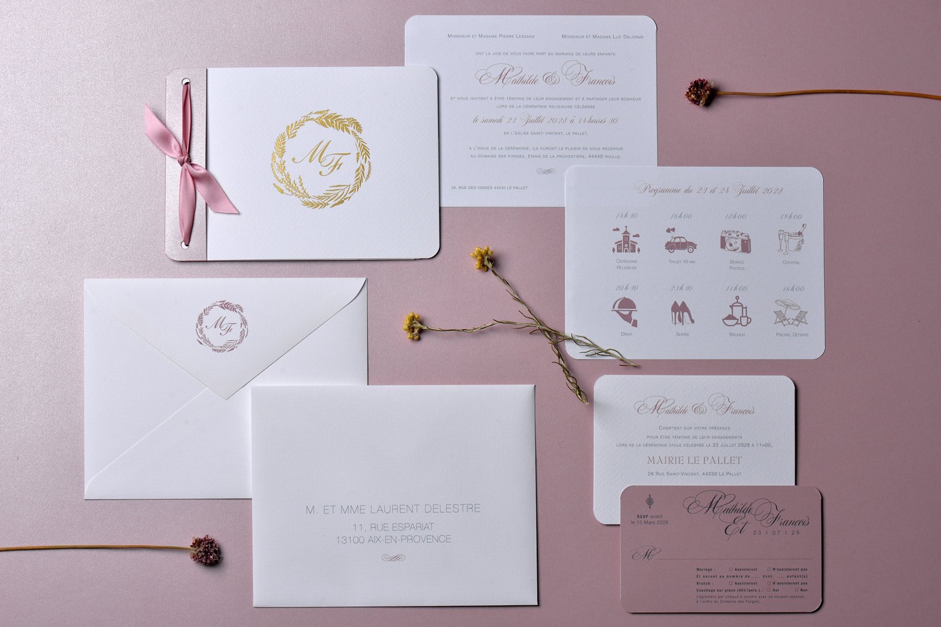 Carnet de mariage rose poudré