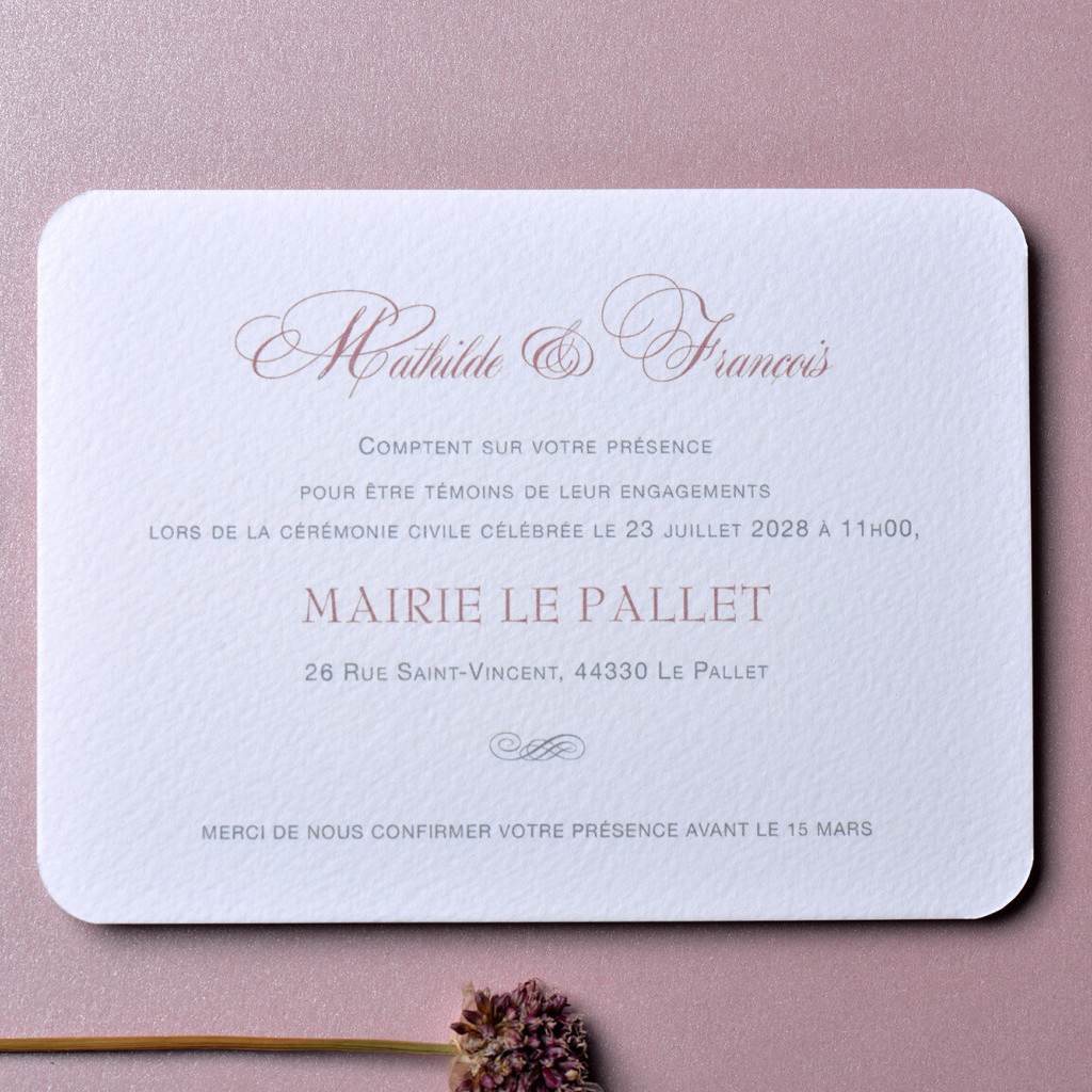 Carton Mairie/Soirée/Lendemain / 115 x 135 mm / Carnet Rose Poudré