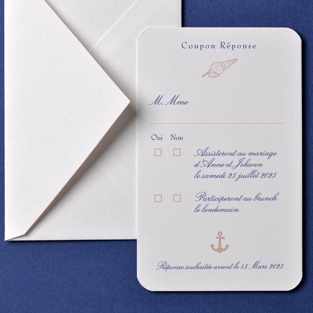 Coupon-Réponse / 135 x 85 mm / Passport Bleu Roi Anne & Johann