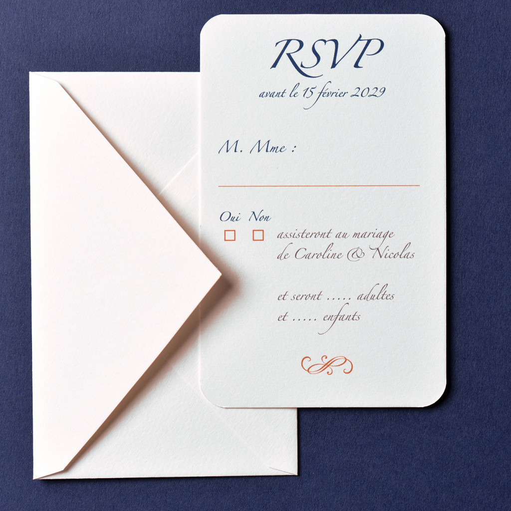 Coupon-Réponse / 135 x 85 mm / Passport Bleu Roi Caroline & Nicolas