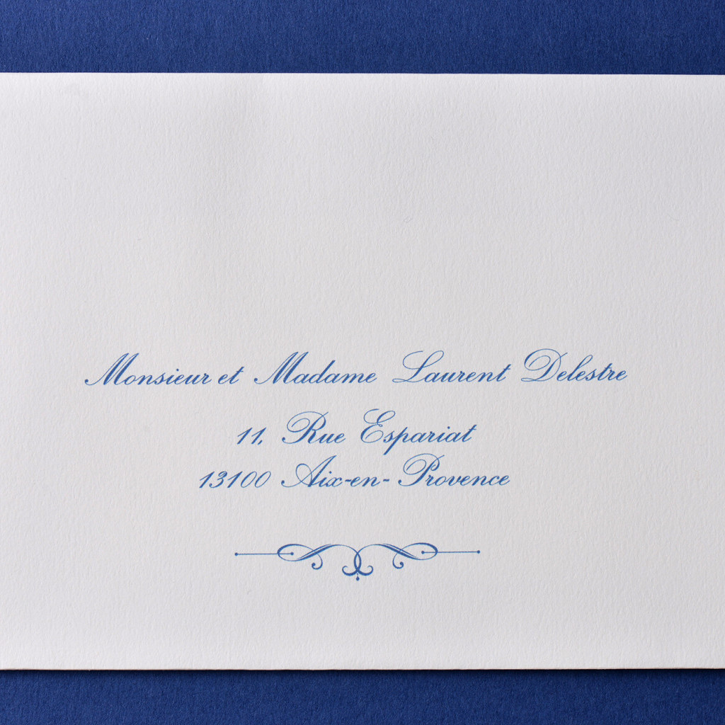 Impression Adresse Enveloppe / 114 x 162 mm / Passport Bleu Roi Emilie & Clément