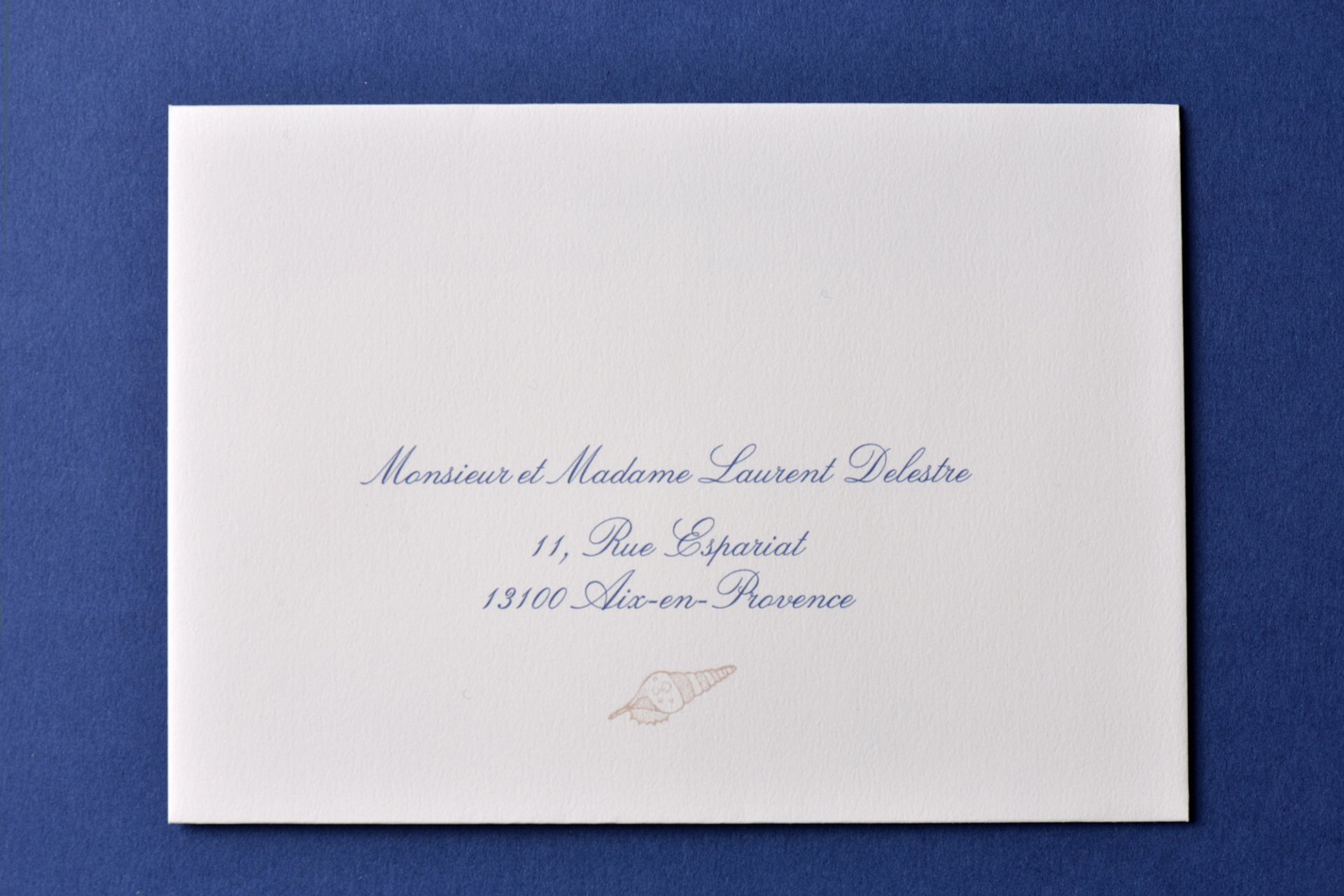 Impression Adresse Enveloppe / 114 x 162 mm / Passport Bleu Roi Anne & Johann