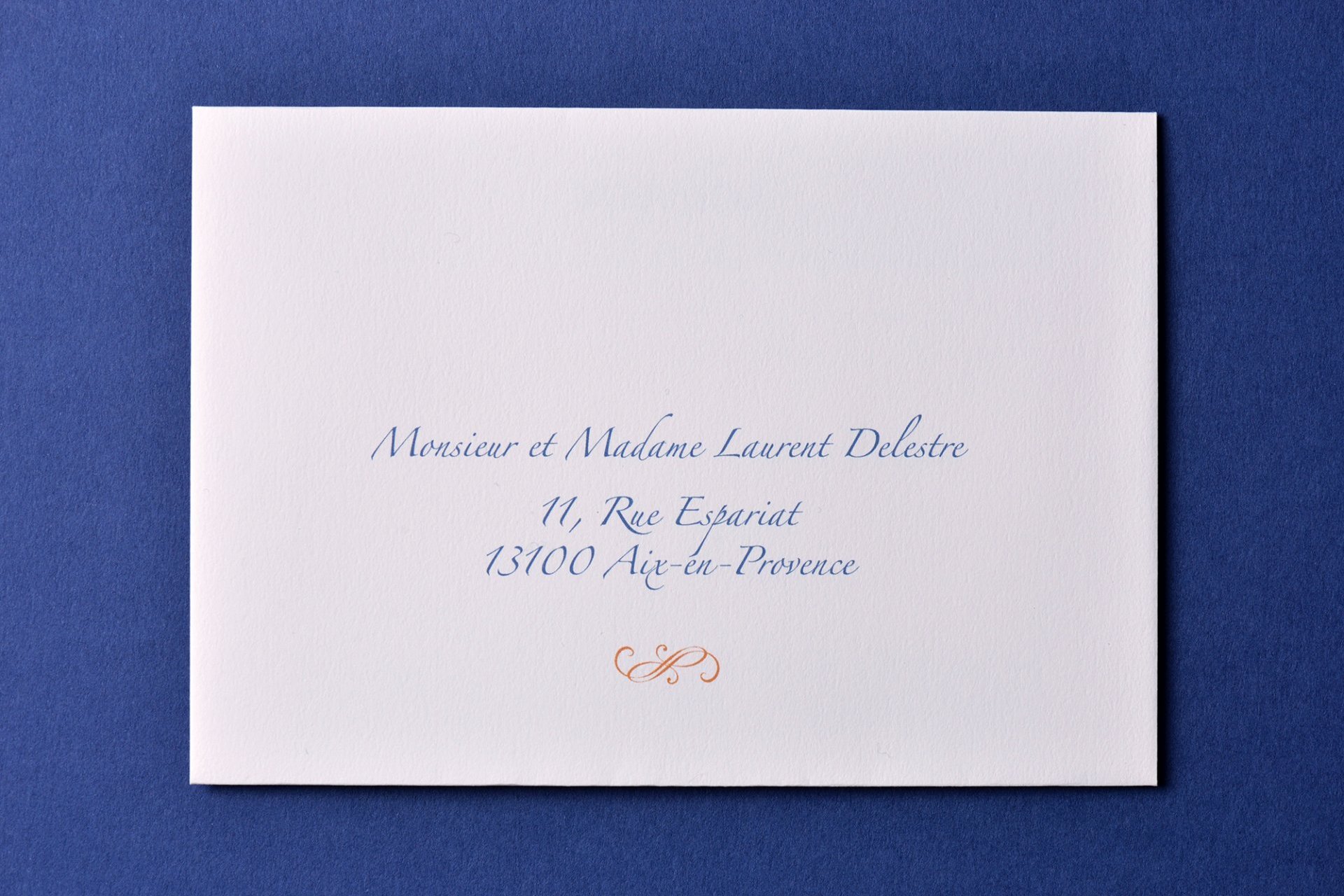 Impression Adresse Enveloppe / 114 x 162 mm / Passport Bleu Roi Caroline & Nicolas